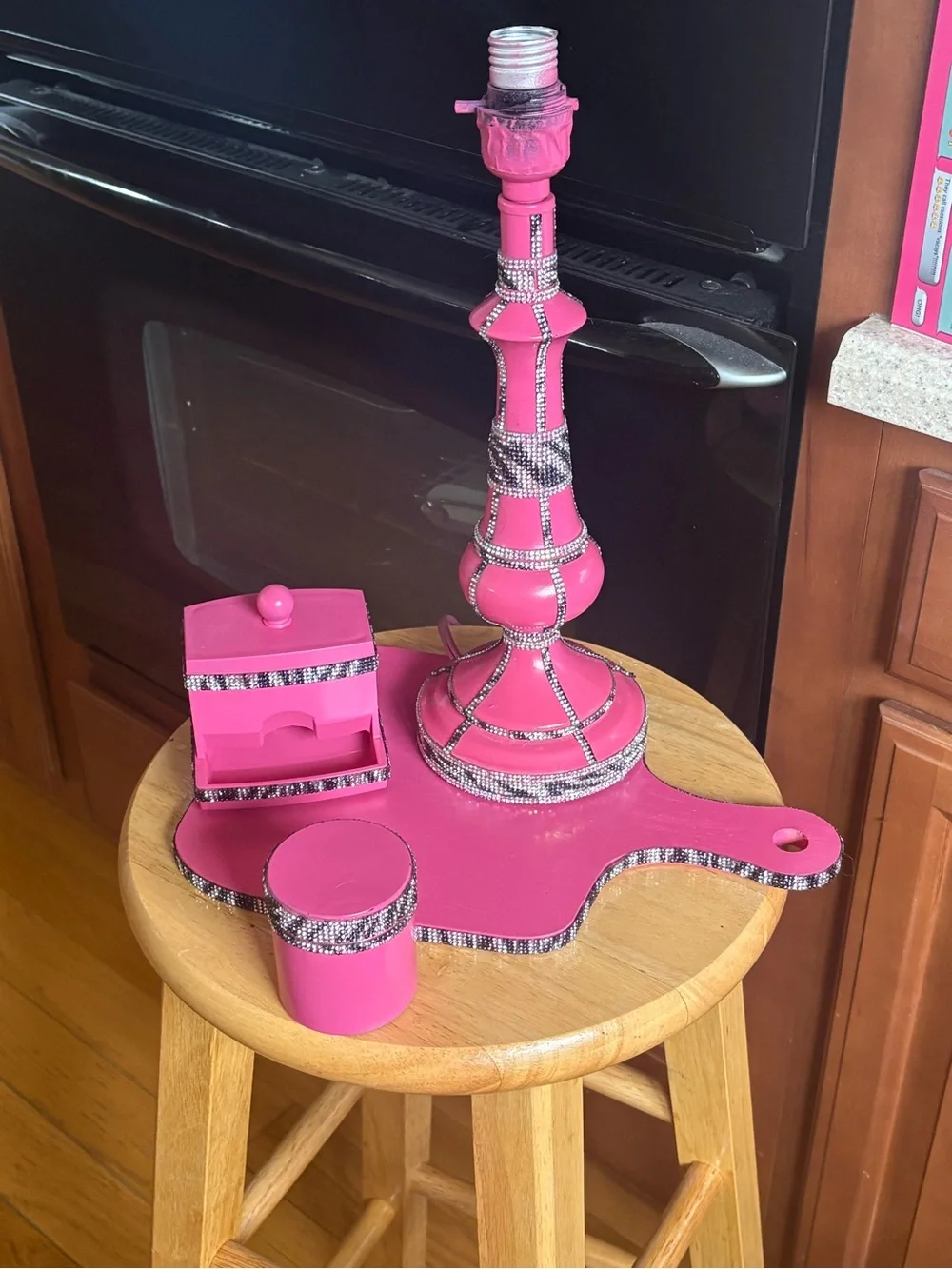 Hot Pink with Zebra print rhinestone accents-Vanity Set! See description